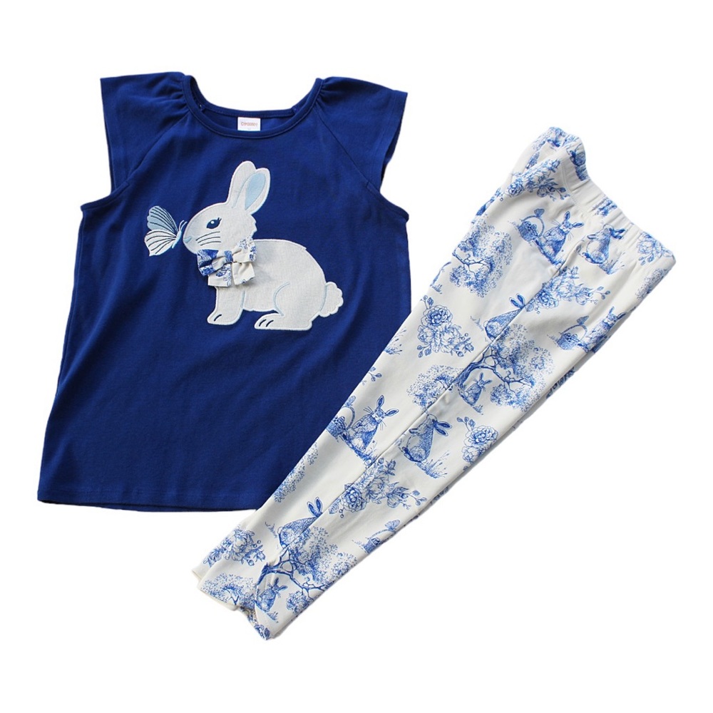 Gymboree Embroidered Bunny Blue Bell Set. Top. Size 10, Leggings Size 12